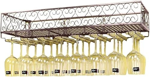 EYLINK Vintage-Weinregal aus Metall zur Wandmontage, Weinregal für Stielgläser, Champagnerglas, Weinkelch-Halter, Küchenbar, Weinaufbewahrung, Organizer, Ausstellungsregal, Bronze (Größe: 100 x 25