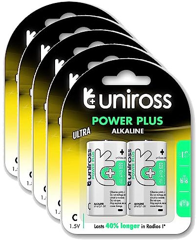 UNIROSS Pack de 5 x 2 Piles Alcalines C-LR14 Power Plus 1,5V