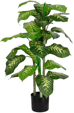 Baroni Home Pianta Artificiale per Interno ed Esterno, Pianta Banano Dieffenbachia Finta Decorativa per Soggiorno, Camera da Letto, Cucina, Altezza di 90 cm