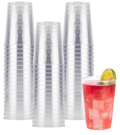 Goodluck 50PCS 10oz Clear Plastic Cups for Party, Reusable Clear Cups, Plastic Cocktail Glasses for Wedding, Thanksgiving, Christmas, and Parties