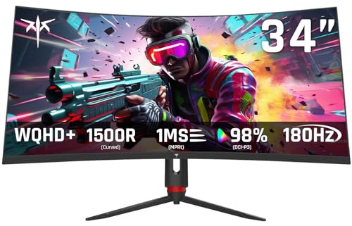 KTC 34'' Curved Ultrawide Gaming Monitor, 21:9, 3440x1440p 165Hz 1ms, 1500R Curved Monitor, Freesync G-sync, Picture by Picture,PIP, Height/Tilt/Swivel/Pivot