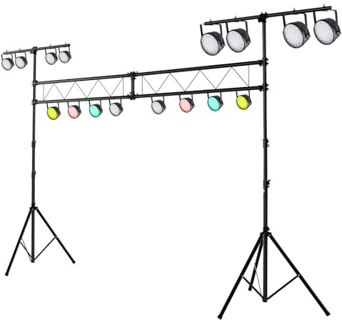 GOPLUS Support d'Éclairage pour DJ, Support de Lumière LED en Métal avec Hauteur Réglable 180-350cm, Bras Multiples, Base Robuste & Stable, Trépied en T Pliable & Portable, pour Spectacles, Concerts