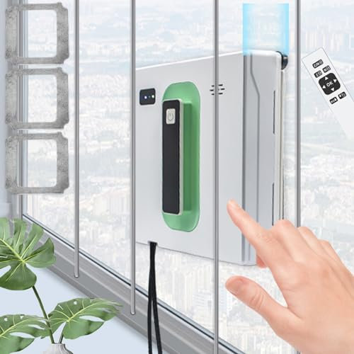Automatic Window Cleaner Robot with 50ml Large Water Tank, Remote Control and Voice Assistant - Double Water Jet Cleaning for Outdoor/Indoor Windows.