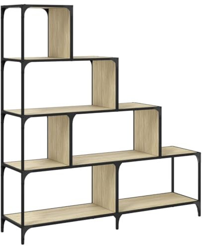 vidaXL Bücherregal, Treppenregal 4 Etagen, Standregal für Wohnzimmer Schlafzimmer Büro, Raumteiler Stufenregal Regal, Sonoma-Eiche Holzwerkstoff