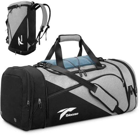 Tolaccea Sporttasche Rucksack für Herren Damen, 45-63L Erweiterbar Sporttaschen Groß mit Schuhfach Nassfach Laptopfach,Reisetasche Trainingstasche für Gym,Reise,Schwimmen,Sauna,fußball(Grau)