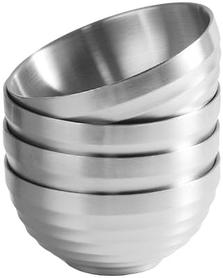 IMEEA Stainless Steel Bowls 10 Oz Double Walled Insulated Soup Bowls Small Serving Bowl for Snack Cereal Ice Cream, Set of 4