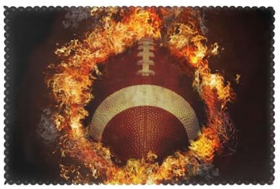 Flammender American Football bedruckt, 6er Set Tischsets Waschbar Platzsets für Esstisch Hitzebeständig Tablettmatten 30x45cm