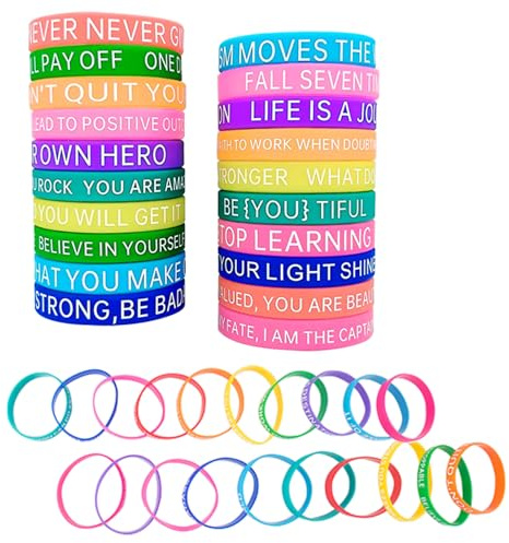 AYNKH Lot de 20 bracelets colorés en silicone avec citation de motivation - Bracelets en caoutchouc - Unisexe - Bracelets personnalisés pour étudiants et adultes - Cadeaux de santé mentale