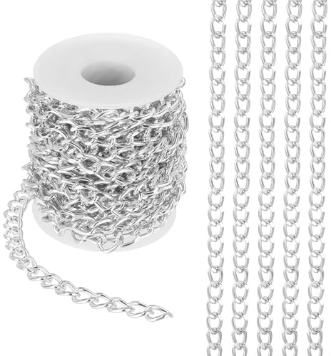 PATIKIL 16,4 fot aluminium pansarkedjor vridna länkar, 11 x 8 mm pansarkedja spole smycken tillverkning kedjor hantverkskedja för halsband armband örhänge, silver