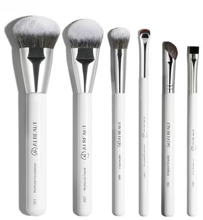 Albeaut Lot de 6 pinceaux de maquillage biseautés pour fond de teint liquide, blush, anti-cernes, contour du nez, eyeliner et pinceau à sourcils
