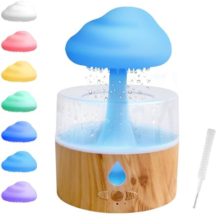 Foyucool Mushroom Rain Air Humidifier, 3 in 1 Humidifier/Aroma Diffuser/Night Light, 7 Colours, Simulate Raindrop Drops, for Sleeping, Relaxing, Mushroom