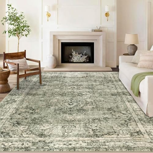 Cekene Living Room Rugs Extra Large Green 200x290cm Ultra Thin Area Rugs for Living Room Non-Slip Washable Bedroom Rugs Shot Pile Carpet Rug for Dining Room Kitchen Office