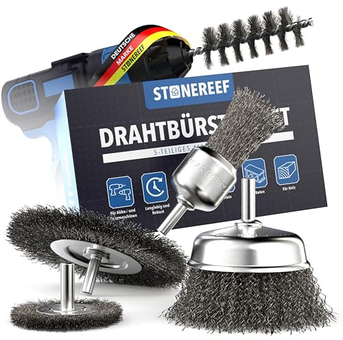Trådborste, set om 5 [6 mm rundskaft] borrmaskiner, sladdlös skruvdragare trådfäste – universaltillbehör för ytbearbetning – perfekt för rostning, färgborttagning, trä och metall