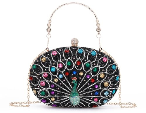 EVEOUT Pochette en Strass pour Femme élégant Clutch avec Chaîne Sac à Main de Soirée en Cristal pour Mariée Sac bandoulière pour Mariage Fête（Noir）