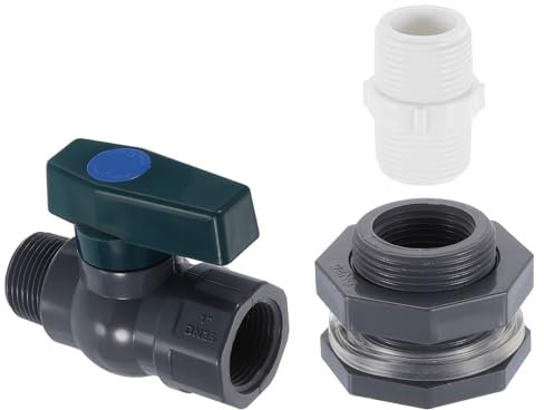 sourcing map 1 Set Rain Barrel Faucet Kit, Plastic Rain Barrel Spigot with 1 GHT Bulkhead Fitting, Garden Hose Adapter for Water Tank Aquarium, Grey