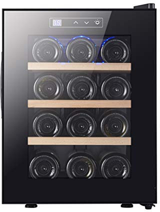 IUBGFTO Refrigerador para Vino - Refrigerador para Vino Tinto Blanco Enfriador para Vino con encimera - Mini refrigerador para Vino Compacto e Independiente 12 Botellas con Control Digital