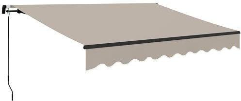 Outsunny Toldo Manual Retráctil 360x220 cm Toldo para Balcón con Manivela de Aluminio 3 Brazos y Protección UV30+ Toldo Enrollable de Exterior para Jardín Terraza Ventanas Crema