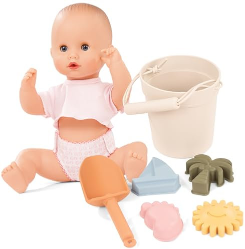 Götz 2453557 Sleepy Aquini Beach Girl Geschenkbox - 33 cm große Badepuppe mit blauen Schlafaugen, ohne Haare in 9-teiligem Set - Babypuppe ab 18 Monaten