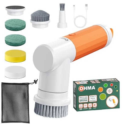 Brosse de Nettoyage électrique pour la Salle de Bain et Les Joints – Spin Scrubber avec 6 têtes pour Nettoyer Toute la Maison, du Sol au Plafond – Mode intensif 2 Vitesses – Étanche et Rechargeable