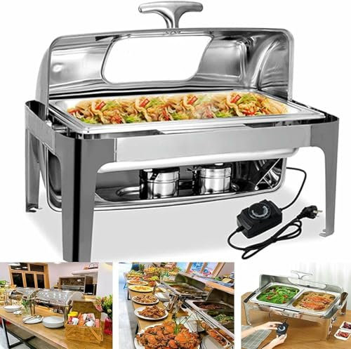 HOTAPEPU Ensemble De Buffet Réchaud, Service Et Réchaud en Acier Inoxydable avec Couvercle, Chauffe-Plats pour Cuisine, Banquet, 9 L - Choix Multiples~/