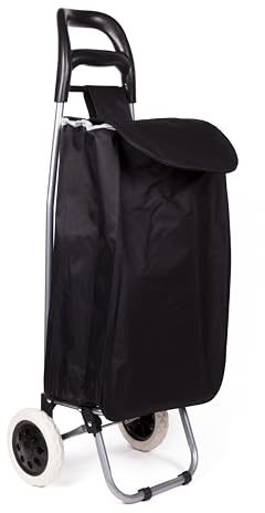 Benson Products Einkaufstrolley in Schwarz, belastbar bis 25 kg, 40 Liter Kapazität, mit 2 Rollen und Sicherheitsfach, ideal für den Transport von Lebensmitteln und mehr – Maße 92 x 32 x 21 cm