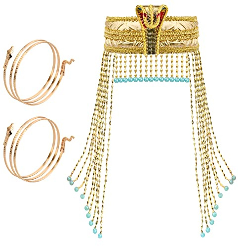 Stirnband Nile Queen, Tiara, Königin des Nils, Ägyptische Schlange Stirnband, Ägyptische Kostüm Accessoires, Medusa Kopfbedeckung für Frauen, Zubehör für Karneval und Mottoparty, Gold (3pcs) (Gold)