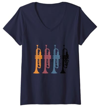 Femme Étui trompettiste Jazz Fanfare trompettiste T-Shirt avec Col en V