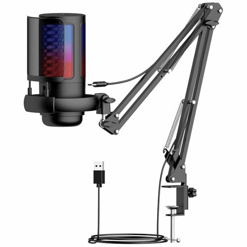 JKETKR USB Gaming Microphone Kit with Boom Arm Stand for Streaming Podcast Recording Studio Singing(B,Cantilever bracket)