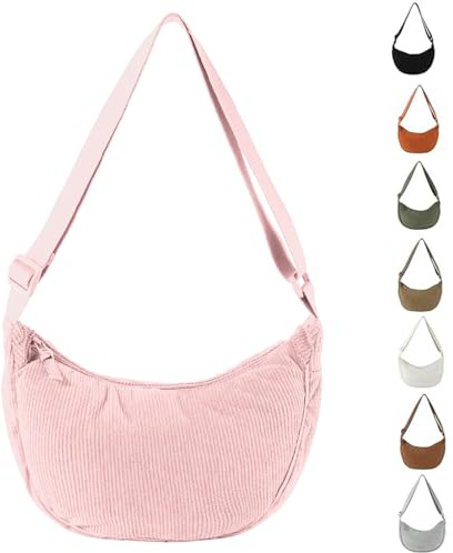 GoPaw Damen Cord Crossbody Bag, Halbmond Tasche Cord Umhängetasche, Damen Halbmond Tasche Schultertasche Mit Schultergurt Einstellbar Lässige Umhängetasche aus Kord für jeden Anlass