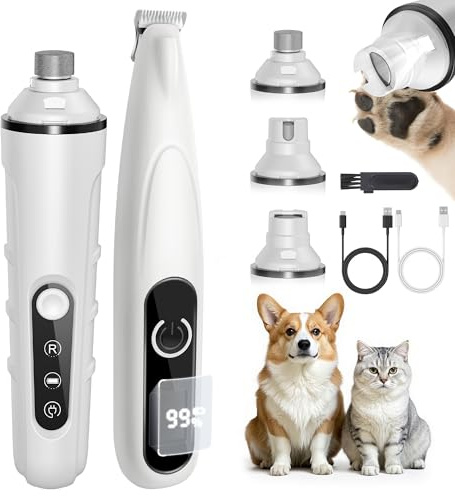 PAPMINI 2 in 1 Pfotentrimmer and Krallenschleifer für Hunde, Superleise, Wiederaufladbare Krallenschleifer, Elektrische Cordless Hundepfoten Trimmer für Große, Mittelgroße und Kleine Hunde