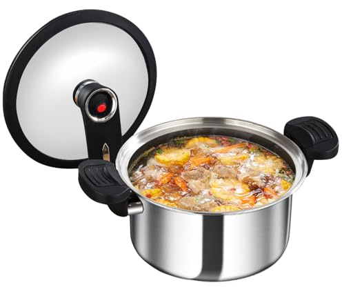 Olla a presión portátil – Diseño inoxidable 304, olla de tamaño familiar, aparato de cocina multifuncional, retención rápida del calor para utensilios de cocina | Cocción rápida de carne, guisos