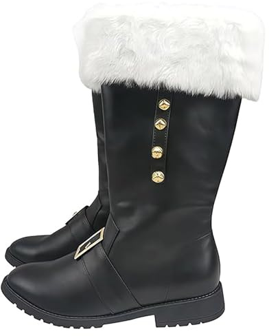 Gyaimxfu Stivali Natale in Peluche Stivali Da Babbo Natalizi Cosplay Comodità Scarpe Tinta Unita Medievali in Peluche Con Punta in Pelle PU E Scarpe Da Neve per Natalizio