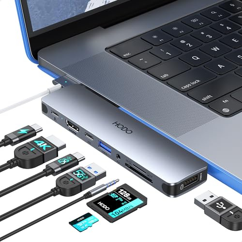 HODO USB C Hub für MacBook, Adapter Mac Air Pro Zubehör 8 in 2 | 4K 60Hz HDMI, Thunderbolt 3 Port, USB C/USB, SD und TF Kartensteckplatz, für M4 M3 M2 M1 2024-2018, kompatible mit Hülle