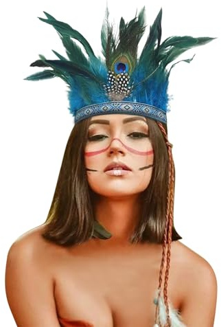 Pfauenfeder-Haarreif, Fascinator, dekorative Kronen, Hippie-Kopfschmuck, Tribal-Festival-Kostüm, Stirnband für Damen