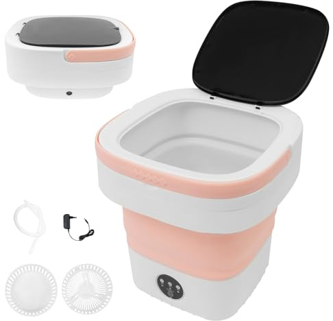 ROGONPDK Mini lavatrice da 12 l, da viaggio, pieghevole, portatile, mini lavatrice, da campeggio, per 3 modalità di pulizia (rosa)