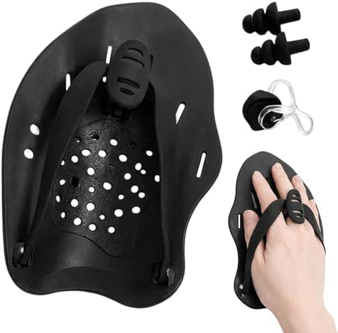 1 Paar Schwimmpaddels Hand Paddles Schwimmen, Schwimmhilfe Erwachsene Mit Nasenclip Und Ohrstöpsel, Professionelles Schwimmzubehör Für Training Und Technikverbesserung, Komplettset Mit Handpaddles Und