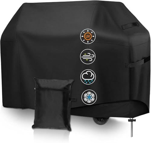AGOVXTI Funda Barbacoa Exterior Impermeable, Funda para Barbacoa 210D Oxford, Cubierta para Barbacoa con Bolsa de Almacenamiento, Cubierta BBQ de Parrilla Universal, 147 x 61 x 117 cm, Negro