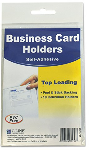 C-Line Selbstklebende Visitenkartenhalter Top Load, 8,9 x 5,1 cm, transparent, 10 Stück (CLI70257)