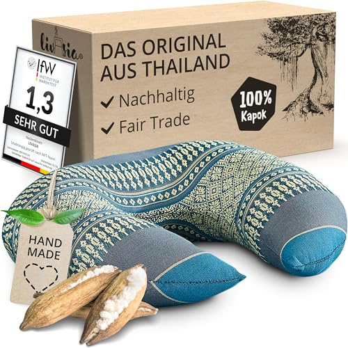 livasia Nackenstützkissen Nackenhörnchen - 24x28x7cm - Nackenkissen U-Form, Sofakissen Muster, Reisekissen mit Kapok, Kissen Massageliege Gesichtsunterlage, handgefertigt (Hellblau)