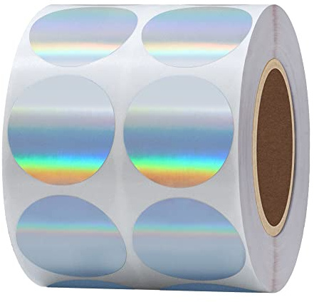 Hybsk Silberaufkleber, runde holografische Punkte, Code-Farbe | Tiny | 2,5 cm -- Insgesamt 1000 Etiketten pro Rolle 1 Rolle
