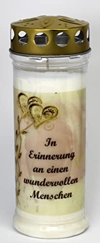 Grabkerze mit Spruch und Motiv Herz, (21x7,5 cm) Grablicht mit 7 Tage Brenndauer (3779), Wetterfestes Trauerlicht mit Deckel, Hochwertige Trauerkerze, Edle Gedenkkerze aus Deutschland