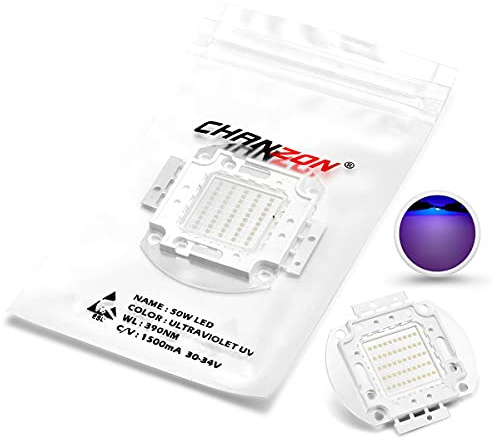 CHANZON Chip LED de alta potencia 50W púrpura ultravioleta (UV 390nm/1500mA/DC 30V-34V/50 Watt) SMD COB Componentes emisores de luz Diodo 50 W Bombilla Perlas de lámpara Iluminación de DIY