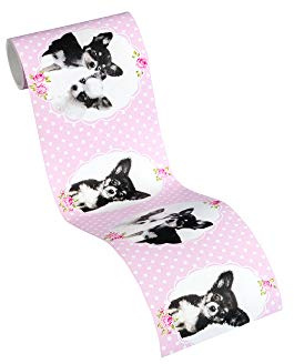 A.S. Création Bordüre Little Stars Borte mit niedlichen Hunden 5,00 m x 0,13 m rosa schwarz Made in Germany 358502 35850-2
