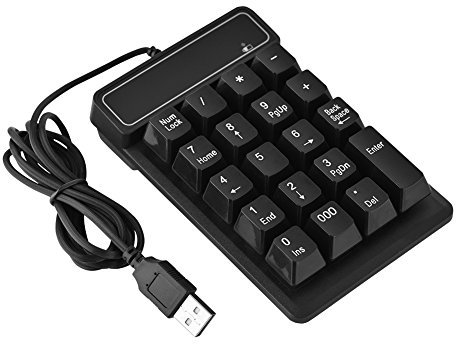 Richer-R Numeric Keypad 1.5M / 5FT USB Wired Full Size 19 Keys Number Pad Speicial 000 key added for Windows Laptop Desktop PC (Black)