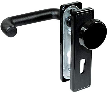 SN-TEC Stahltür FH Tür Knauf - Beschlag für Feuerschutztüren, mit einseitigen Knauf, eckigem Schild, Kunststoff schwarz nach DIN 18273 FS