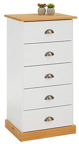 IDIMEX Kommode Paris aus Kiefer massiv weiß/braun, schöne Schubladenkommode mit 5 Schubladen, praktische Mehrzweckkommode mit Muschelgriffe