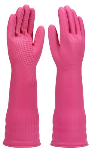 YSLON Rubber Dishwashing Glove Kitchen Cleaning Gloves 3-Pairs,Waterproof Reuseable.(Pink,Small)