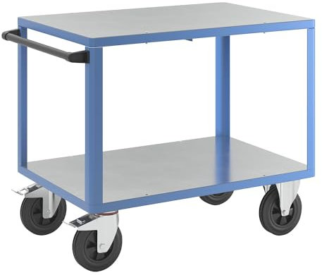 eurokraft | Montagewagen | Tragfähigkeit 500 kg | 2 Ladeflächen mit verzinkten Stahlblech-Auflagen | Ladefläche 1050 x 700 mm | Gestell lichtblau