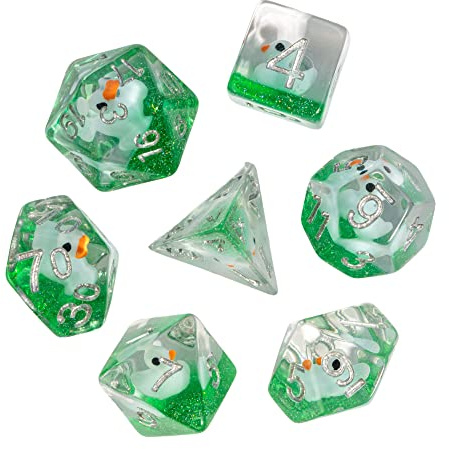Cusdie Set med 7 tärningar, D&D-tärningar, set med polyedriska tärningar fyllda med djur, för rollspel, spelet Dungeons & Dragons, MTG Pathfinder (blå anka)
