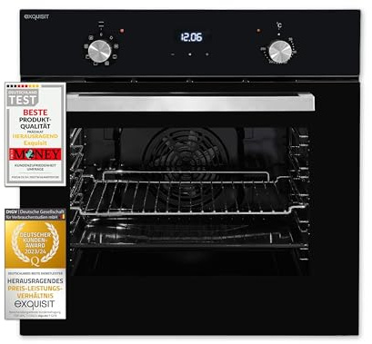 Exquisit® Horno Multifunción Total, 58L, Clase A, Color Negro, Inoxidable Antihuellas, Display Digital, 8 Funciones, Descongelación, Luz Interna, Bandeja de Cocción, Medidas 59,5x59,5x57,5 Cm.